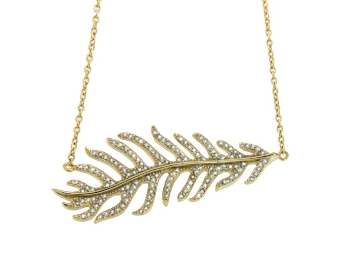 SELENE, collar de plata dorada con hoja y circonitas. - Roman Joyero