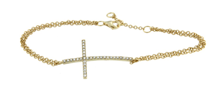 HARVARD, pulsera de plata dorada con cruz y circonitas. - Roman Joyero