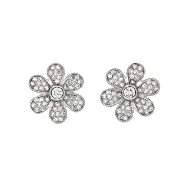 FEDELE, pendientes de plata con margarita y circonitas - Roman Joyero