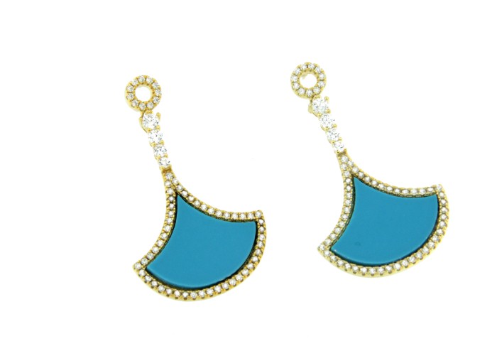 DRAKKAR, pendientes largos de plata con turquesa y circonitas - Roman Joyero