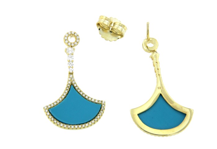 DRAKKAR, pendientes largos de plata con turquesa y circonitas - Roman Joyero