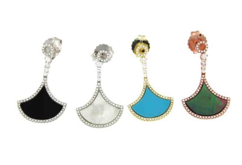 DRAKKAR, pendientes largos de plata con turquesa y circonitas - Roman Joyero