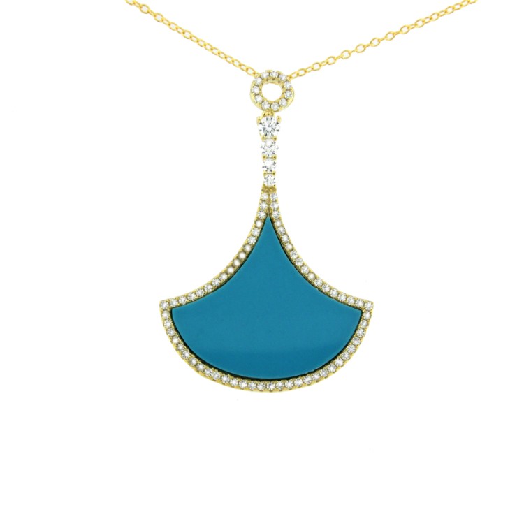 DIONISIOS, cadena corta en plata dorada con dije de turquesa - Roman Joyero