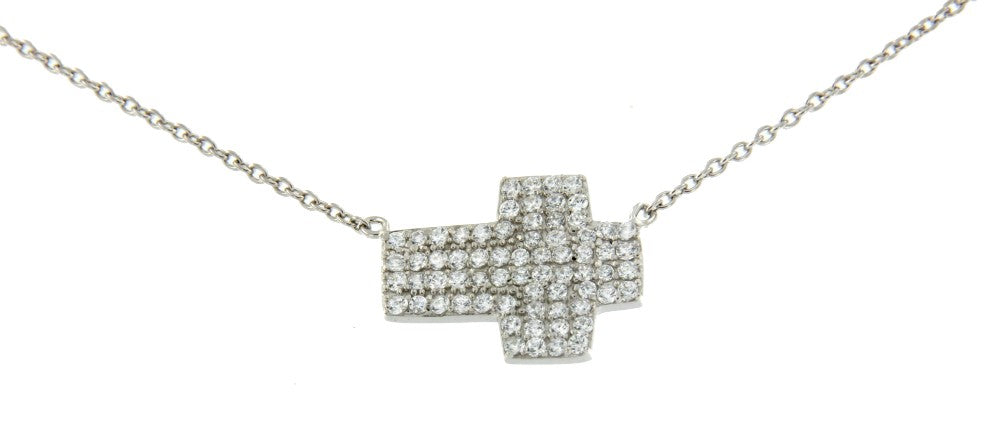 ZEUS, collar de plata rodiada con cruz ancha con circonitas. - Roman Joyero