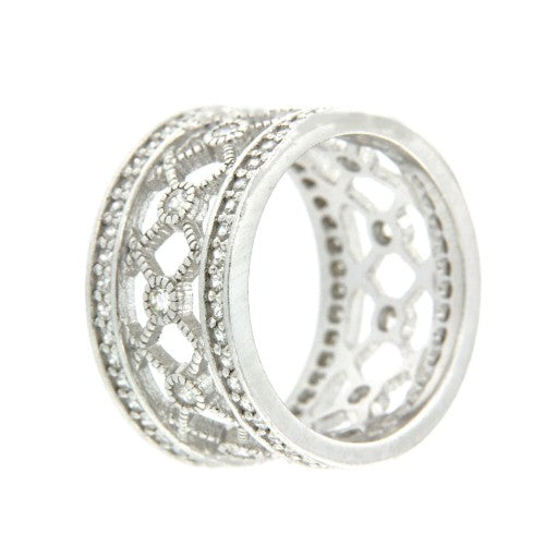 BUDLEIA, anillo de plata rodiada con circonitas. - Roman Joyero