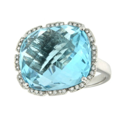 TANGO, anillo de oro rosa con diamantes y topacio azul - Roman Joyero