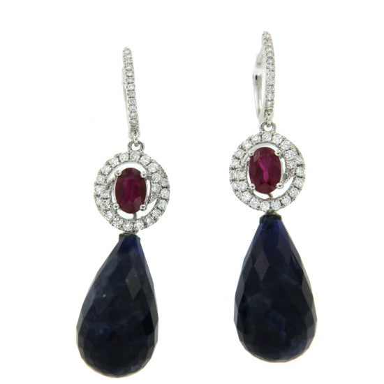 BRIGA, pendientes largos de brillantes y rubí - Roman Joyero