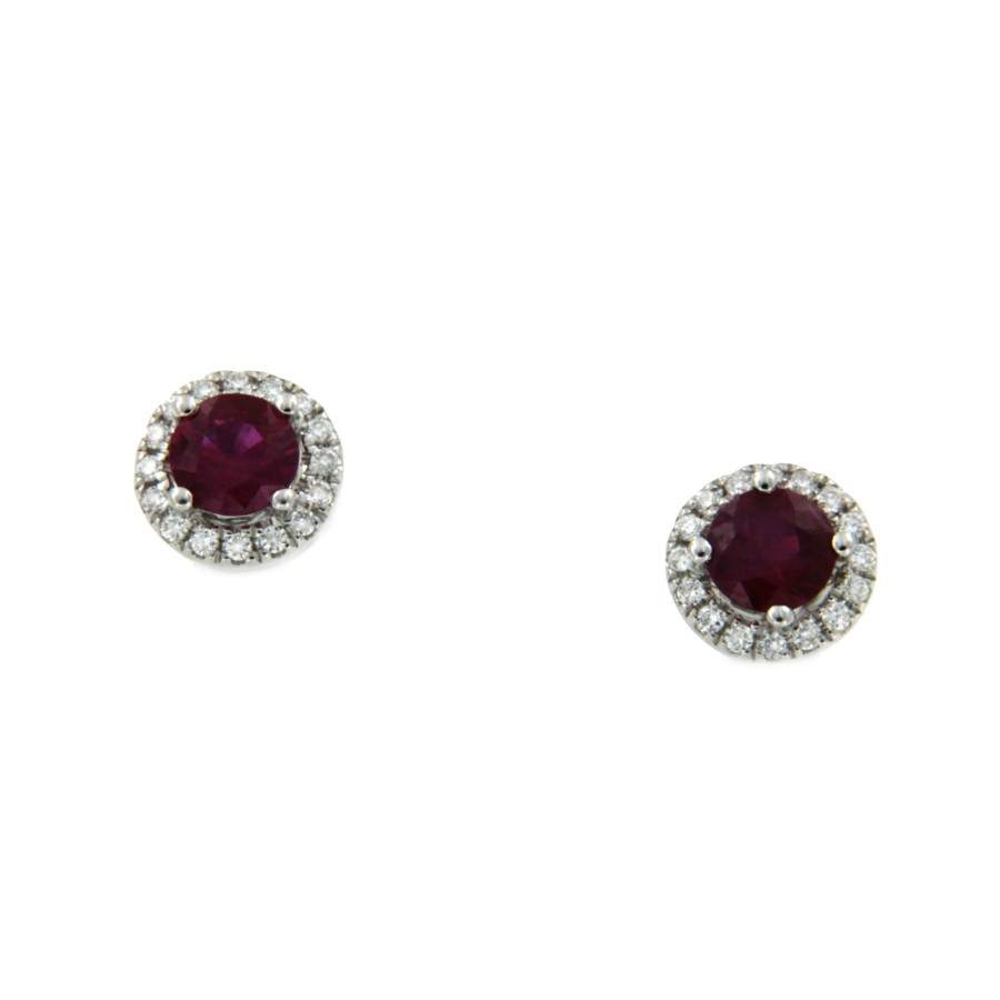 BROGUE, pendientes cortos de diamantes y rubí - Roman Joyero