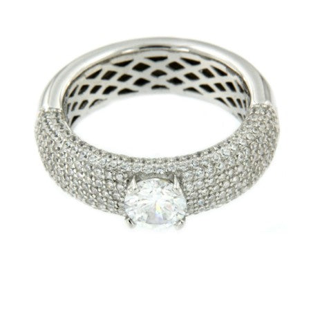 OLGA, anillo de plata ancho con circonitas - Roman Joyero