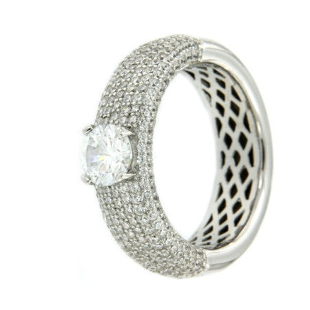 OLGA, anillo de plata ancho con circonitas - Roman Joyero