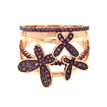 OLYA, anillo ancho de plata con circonitas rubí o negras - Roman Joyero