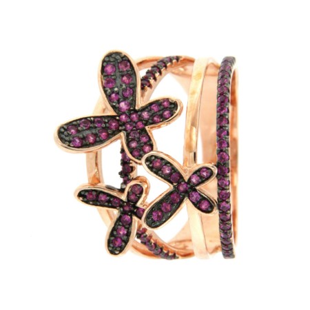 OLYA, anillo ancho de plata con circonitas rubí o negras - Roman Joyero