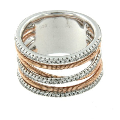 SVETLANA, anillo de plata ancho con circonitas - Roman Joyero