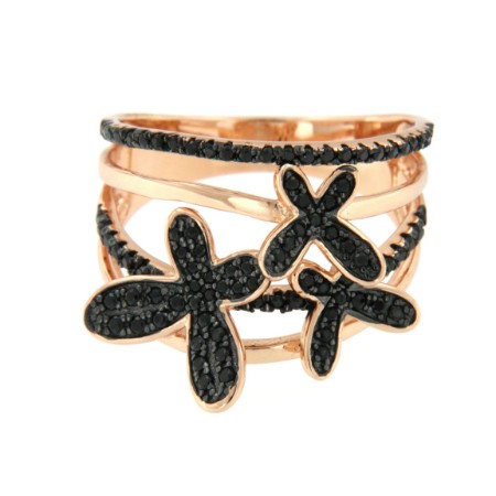 OLYA, anillo ancho de plata con circonitas rubí o negras - Roman Joyero