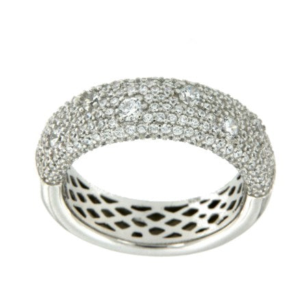 ANASTASIA, anillo de plata ancho con circonitas - Roman Joyero
