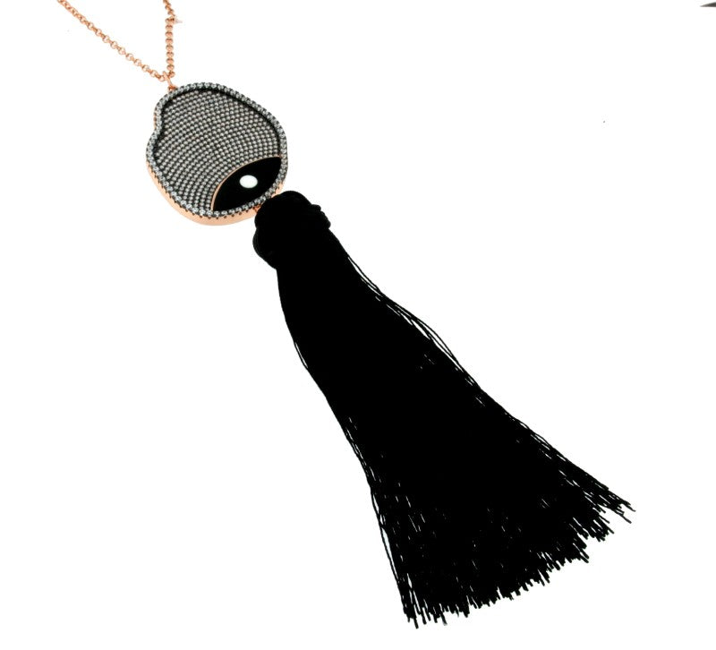 DMITRY, gargantilla plata con dije y borlón de seda - Roman Joyero