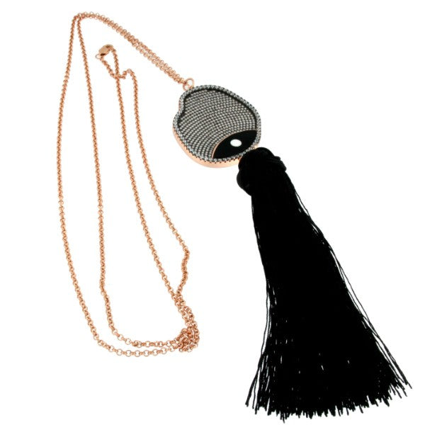 DMITRY, gargantilla plata con dije y borlón de seda - Roman Joyero