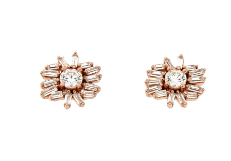 ARTEM, pendientes cortos de plata con circonitas baguette - Roman Joyero