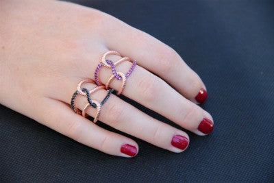 TATIANA, anillo de plata con circonitas rubí o negras - Roman Joyero