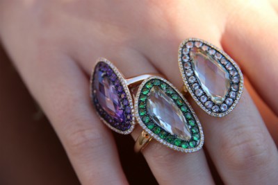 MILONGA, anillo de oro rosa con diamante y amatista