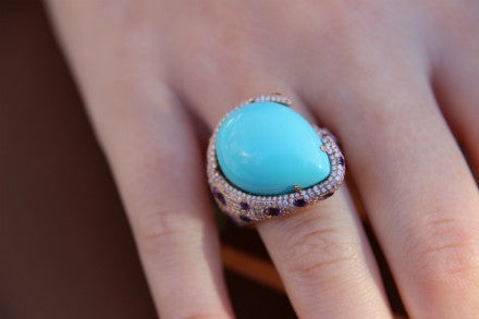 POLCA, anillo de oro rosa, diamante, amatista y calcedonia - Roman Joyero