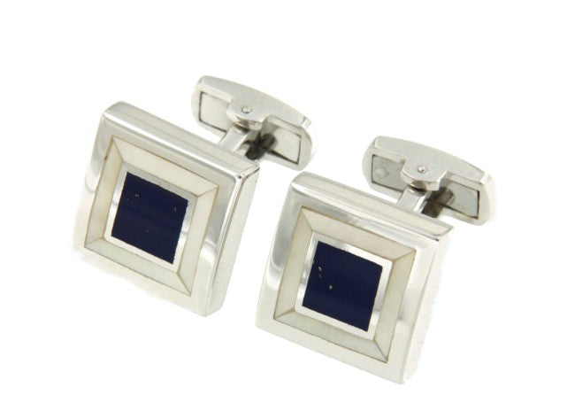 Gemelos de caballero en plata de ley con nácar y lapislázuli - Roman Joyero