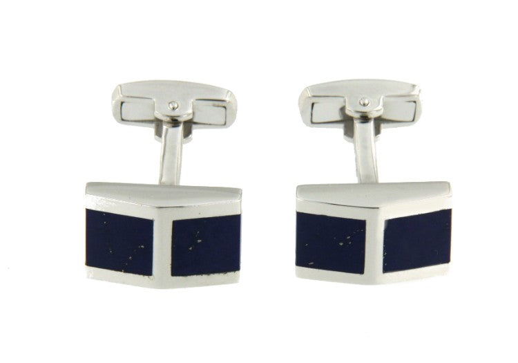 Gemelos de plata para caballero con piedra lapislázuli - Roman Joyero