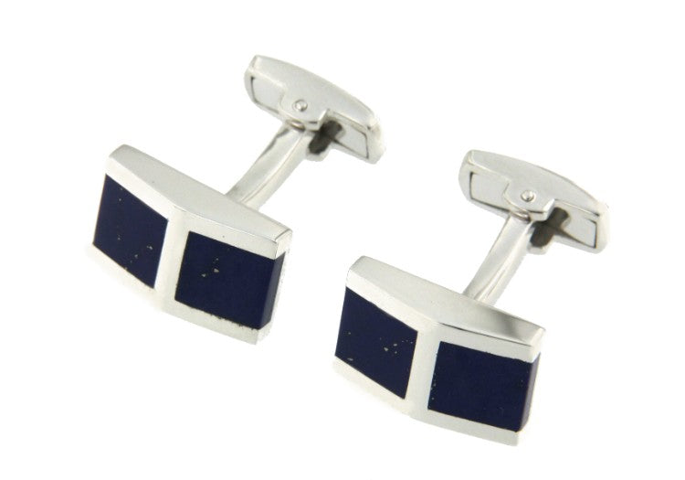 Gemelos de plata para caballero con piedra lapislázuli - Roman Joyero