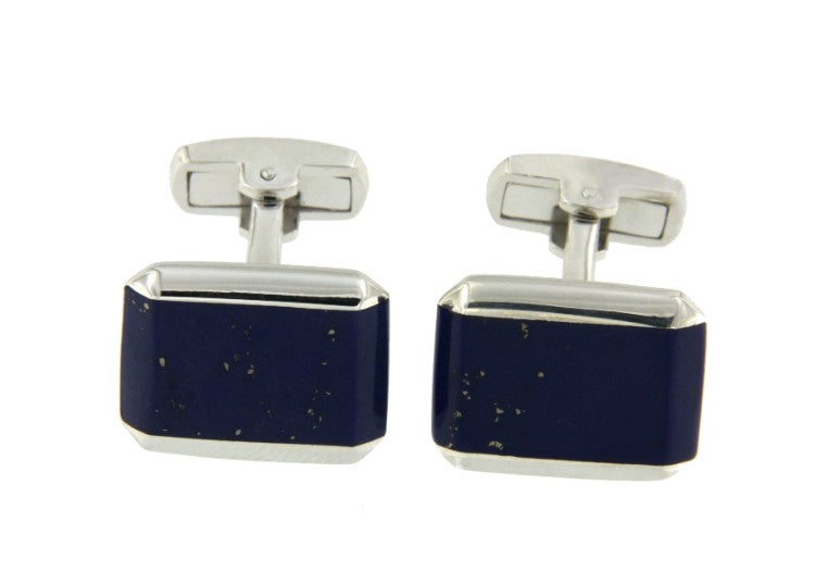 Gemelos clásicos en plata de primera ley y con lapislázuli - Roman Joyero