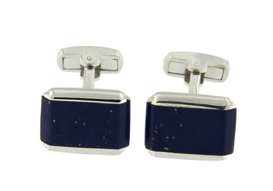 Gemelos clásicos en plata de primera ley y con lapislázuli - Roman Joyero