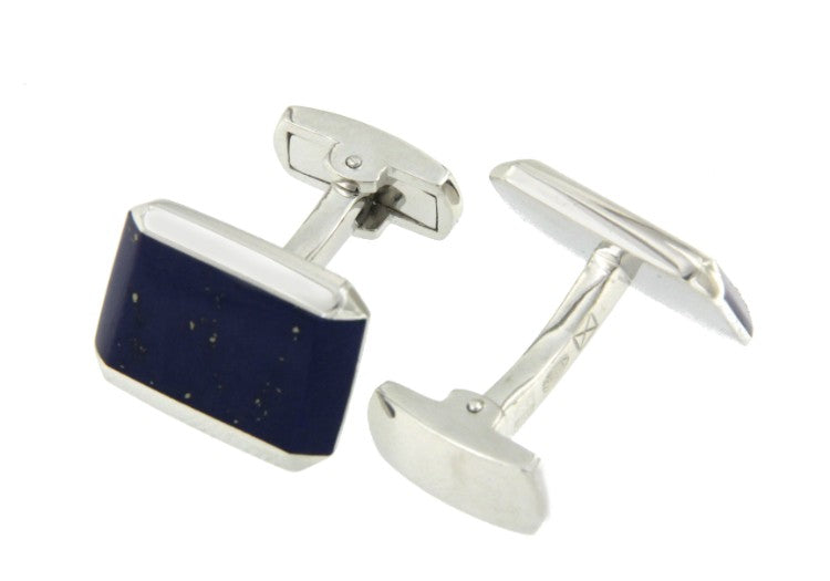 Gemelos clásicos en plata de primera ley y con lapislázuli - Roman Joyero