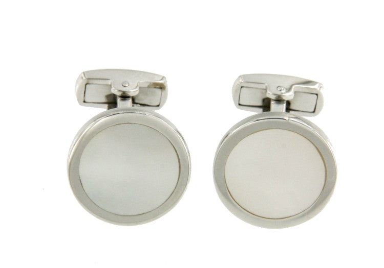 Gemelo en plata forma redondo y piedra nácar - Roman Joyero