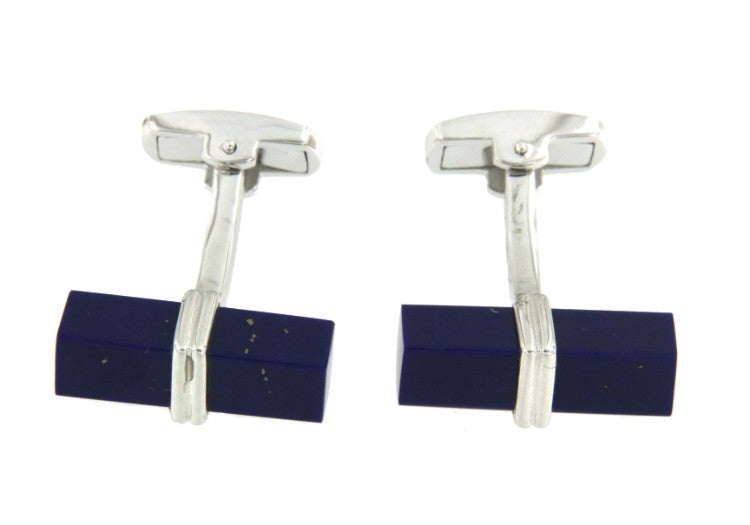 Gemelos de caballero en plata con rectángulo en lapislázuli - Roman Joyero