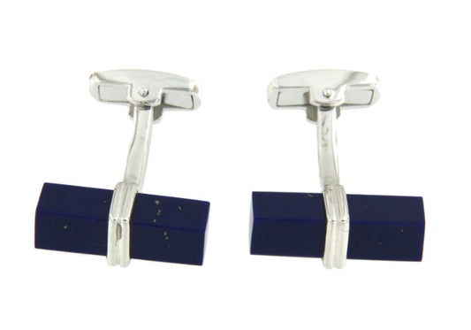 Gemelos de caballero en plata con rectángulo en lapislázuli - Roman Joyero