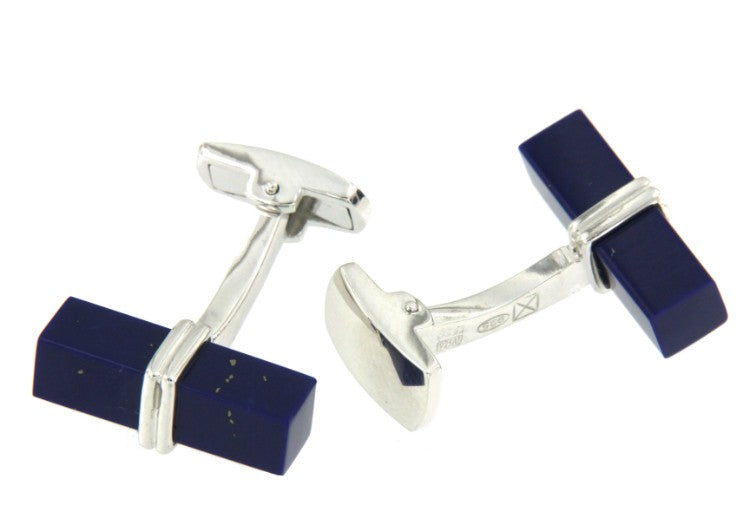Gemelos de caballero en plata con rectángulo en lapislázuli - Roman Joyero