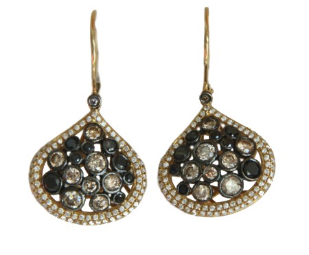 Pendientes largos de oro y diamantes de colores - Roman Joyero