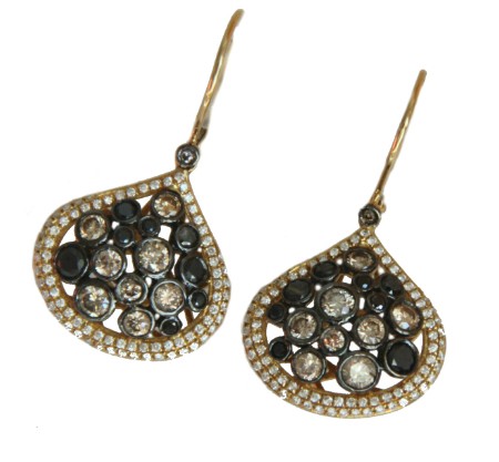 Pendientes largos de oro y diamantes de colores - Roman Joyero