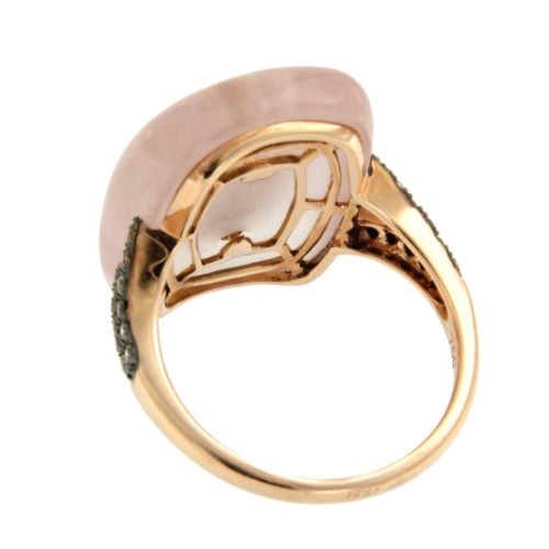 anillo SERPA ancho de oro rosa, cuarzo rosa, y diamantes - Roman Joyero
