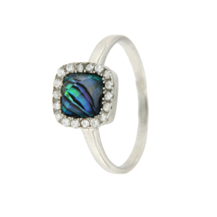 Anillo de plata con piedra cristal abalone. - Roman Joyero