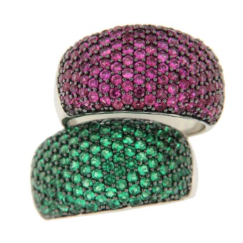 Anillo ancho de plata con circonitas verdes - Roman Joyero