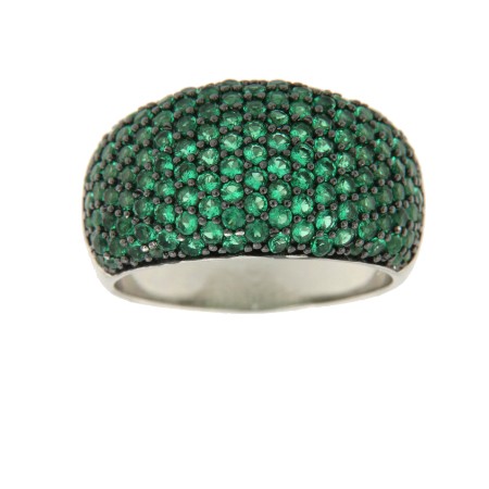 Anillo ancho de plata con circonitas verdes - Roman Joyero