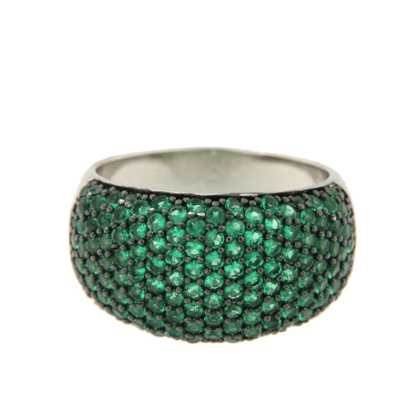 Anillo ancho de plata con circonitas verdes - Roman Joyero
