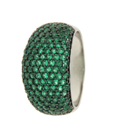 Anillo ancho de plata con circonitas verdes - Roman Joyero