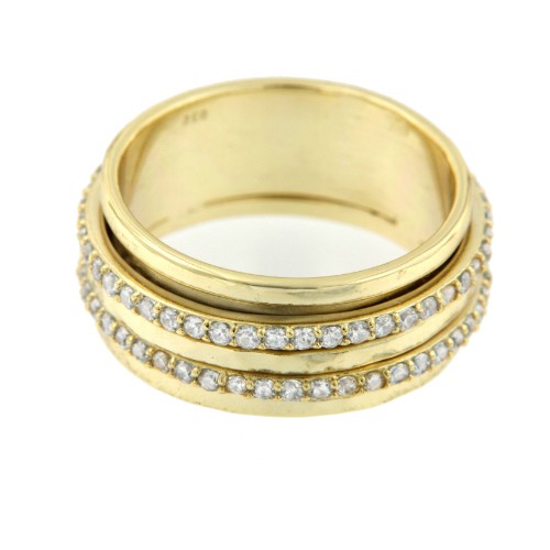 Anillo ancho de plata con circonitas - Roman Joyero