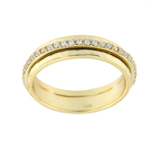 Anillo ancho de plata con alianza de circonita - Roman Joyero