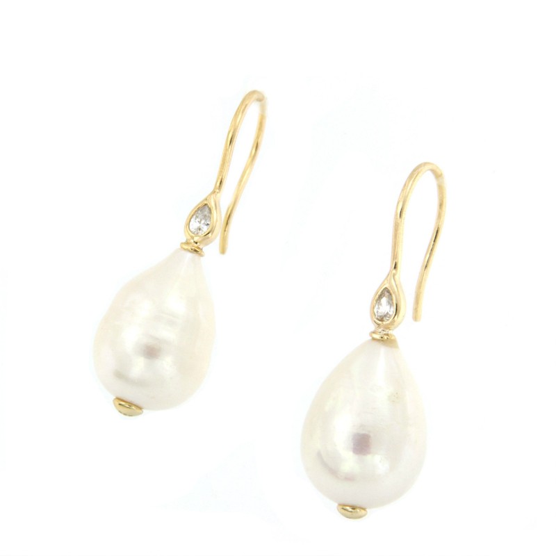 Pendiente de plata con baño de oro o rodio y perla - Roman Joyero