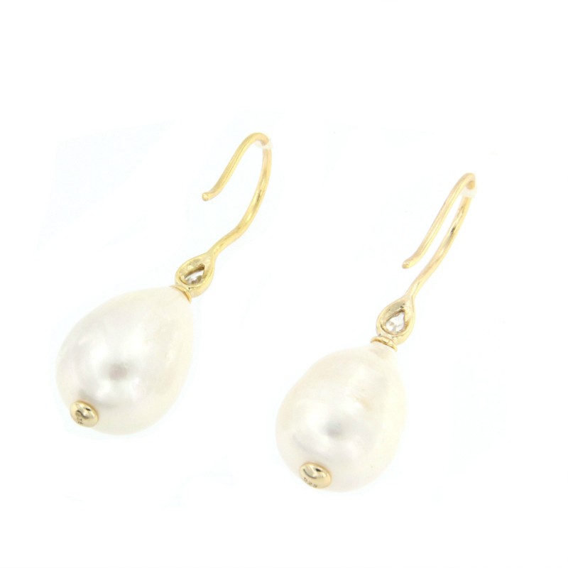 Pendiente de plata con baño de oro o rodio y perla - Roman Joyero