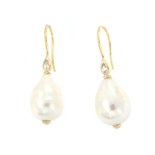 Pendiente de plata con baño de oro o rodio y perla - Roman Joyero