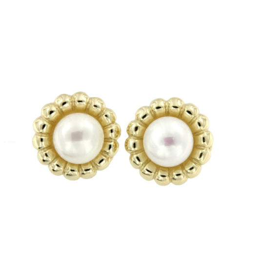 Pendientes cortos de plata con baño de oro con perlas - Roman Joyero