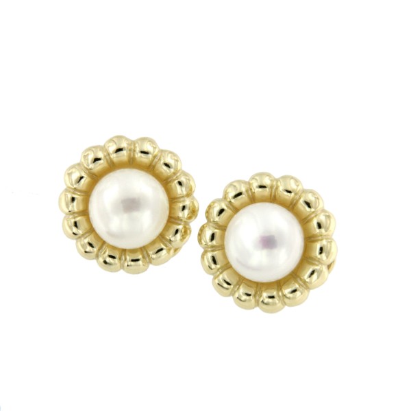 Pendientes cortos de plata con baño de oro con perlas - Roman Joyero